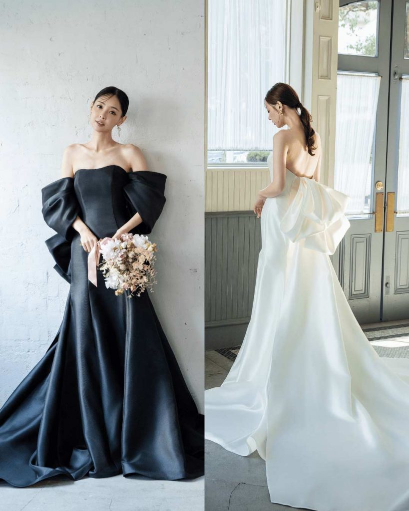 NOA0069_offwhite 薄ミカド3WAYマーメイド。コレクションカラーはオフホワイト。スリーブ・ケープ・ビスチェの3通りで着回し可能。