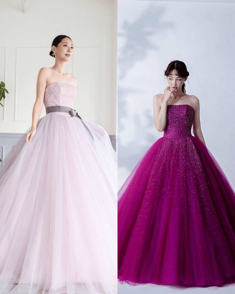 NOA0057_wine エレガントプリンセス。コレクションカラーはワイン(フューシャピンク)。グリッターチュールのプリンセスドレス。