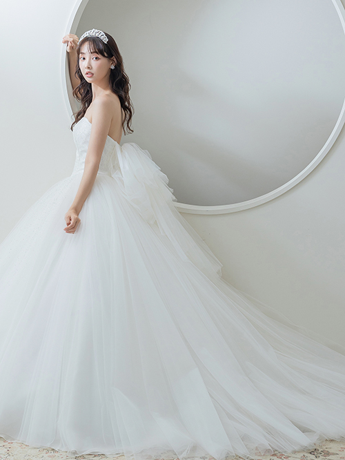 ウェディングドレス（9〜13号）［pl005］「リボンベージュレース」 弱く 